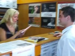 Borek came to the movie store to pick a not many fresh porn DVDs for his personal home collection. The angel at cashier's desk turned out to be a hawt legal age teenager blond and when that guy asked for her opinion on the vids of his choice this babe was shocked and excited at the same time. Talking about porn made the one and the other of 'em extremely horny and they pretty soon figured out that they had more good things to do than discuss adult DVDs instead of having sex. Sure sufficiently they ended up getting undressed and fucking right behind the cashier's desk so now those horny teenies have their own porn episode to have a fun and so do we.